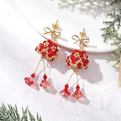 Boucles d'oreilles pendantes en verre et laiton avec cloche de Noël&nbsp;EJEW-MZ00612-03