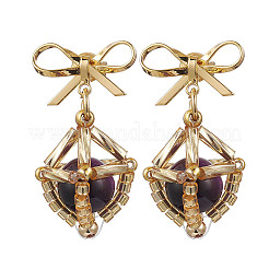 Pendientes colgantes con lazo de ojo de tigre natural&nbsp;EJEW-MZ00348-04