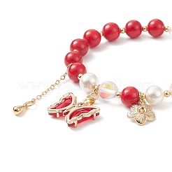 Bracelet extensible rond en jade mashan naturel et perle de coquillage&nbsp;BJEW-TA00191-03
