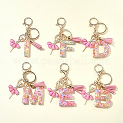 Porte-clés pendentif en résine pailletée transparente avec lettres A à Z&nbsp;KEYC-FZ00024-16