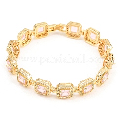 Bracelets carrés en laiton sertis de micro-pavés de zircon cubique transparent et de maillons en verre&nbsp;BJEW-T025-04G-04