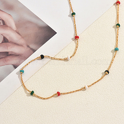 Длинные ожерелья из нержавеющей стали с разноцветной эмалью в виде попкорна в форме рондель для женщин&nbsp;OU3594