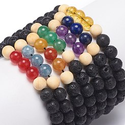 7 Uds. Juego de 7 pulseras de cuentas trenzadas de piedras preciosas naturales y cuentas de madera y roca de lava natural&nbsp;BJEW-JB08836