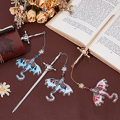 3 шт. 3-цветный акриловый дракон с мечом из цинкового сплава&nbsp;HJEW-UN00080