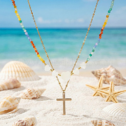 Sommerstrand-Regenbogen-Halskette aus Naturstein und herzförmigen Muschelperlen&nbsp;GB7102-1