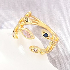 Anillos abiertos tipo brazalete de latón con circonitas cúbicas engastadas&nbsp;CU-CBACDF6-09G-02