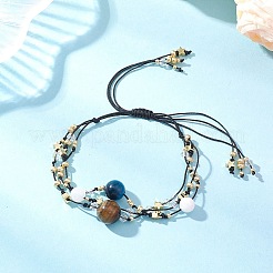 Braccialetti multifilo regolabili in giada bianca naturale e occhio di tigre di grado AB e occhio di tigre e filo di nylon&nbsp;BJEW-MZ00238-03
