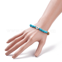 Bracelet extensible en bois naturel et copeaux d'howlite synthétique avec mauvais œil au chalumeau&nbsp;BJEW-JB08148