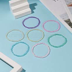 7 pièces 7 couleur bonbon couleur verre graine perlée bracelets de cheville extensibles ensemble pour les femmes&nbsp;AJEW-AN00530