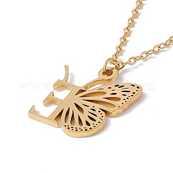 Lettera iniziale con collana pendente a farfalla&nbsp;NJEW-C026-01G-E