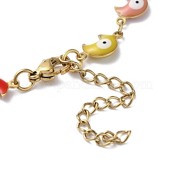 Braccialetto a catena a maglie smaltate con luna e malocchio&nbsp;BJEW-G683-01G-01