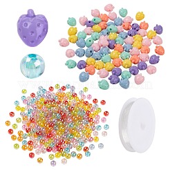 380шт клубника и круглые акриловые бусины с 1 роликами прозрачной эластичной кристаллической нити&nbsp;DIY-LS0001-08