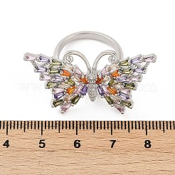 Bague papillon en laiton micro pavée en zircone cubique colorée pour femme&nbsp;RJEW-G343-30P-01