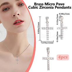 4 pièces en laiton micro pavé pendentifs en zircone cubique claire&nbsp;ZIRC-BBC0003-03P