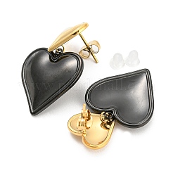 Orecchini pendenti a forma di cuore doppio in acciaio inossidabile 304 per donna&nbsp;LS-EJEW-D076-01F-EB