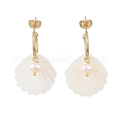 Boucles d'oreilles pendantes en acier inoxydable 304 et coquillage d'eau douce naturelle&nbsp;EJEW-JE07496