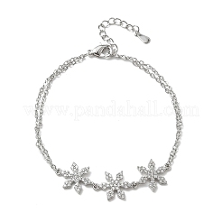 Pulseras de latón con microengaste de circonitas cúbicas transparentes y triple flor&nbsp;KK-CBA6980-16P