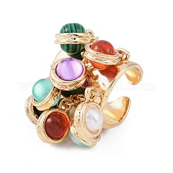 Женские кольца на палец с подвесками из натурального малахита и лэмпворка&nbsp;RJEW-Z047-03G