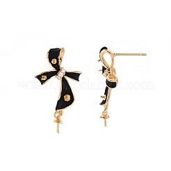 Фурнитура для серег-гвоздиков из латуни с микропаве из прозрачного кубического циркония с эмалью&nbsp;KK-S356-617A-NF