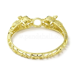 Bracelet creux à charnière léopard en laiton pavé de zircone cubique clair et vert pour femmes&nbsp;BJEW-K246-19F-G