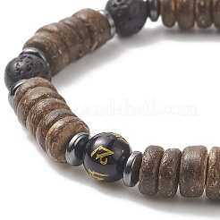 Braccialetto elasticizzato da donna con pietre preziose e om mani padme hum con perline di cocco&nbsp;BJEW-JB09152