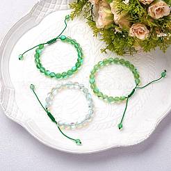 3pcs runde synthetische Mondstein geflochtene Perlenarmbänder&nbsp;BJEW-SW00061-04