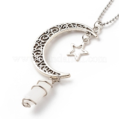 Balle de jade blanc naturel avec collier pendentif lune et étoile en alliage&nbsp;NJEW-JN03912-01