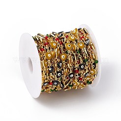 Cuore smaltato in ottone ecologico fatto a mano con catena a maglie malocchio&nbsp;CHC-E025-27G