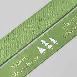 Лента из полиэстера и атласа с принтом «Рождественская елка» длиной 5 ярд&nbsp;SRIB-WH0072-05C