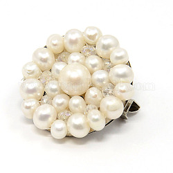 Elegant Mothers Day Gifts Flower Natural Pearl Brooches, with Stainless Steel Findings and Glass Beads, Beige, 25mm