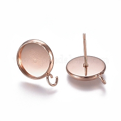Accessoires des clous d'oreilles en 304 acier inoxydable, avec boucle, plat rond, or rose, plateau: 10 mm, 13.5 mm, Trou: 2mm, pin: 0.7 mm