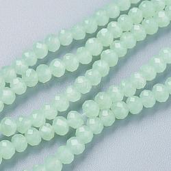 Glass Beads Strands, Imitation Jade Beads, Faceted, Rondelle, Pale Green, 4x3mm, Hole: 1mm, about 140~145pcs/strand, 18.9 inch