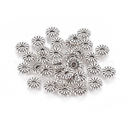 Tibetan Style Spacer Beads, Alloy, Cadmium Free &, Lead Free, Flat Round, Antique Silver Color, Size: about 7mm in diameter, 2.1mm thick, hole: 2 mm, 2385pcs/1000g