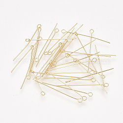 Brass Eye Pins, Real 18K Gold Plated, 30x0.5mm, Hole: 1.6mm