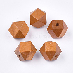 Painted Natural Wooden Beads, Faceted, Polygon, Sandy Brown, 15.5~16x14.5~15.5x15.5~16.5mm, Hole: 3mm