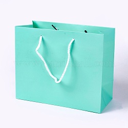 Bolsas de papel kraft, con asas, bolsas de regalo, bolsas de compra, Rectángulo, aguamarina, 18x22x10.2 cm