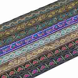Rubans de polyester de broderie de style ethnique, ruban jacquard, ruban tyrolien, avec motif fleuri, Accessoires de vêtement, couleur mixte, 1-1/4 pouce (33 mm)