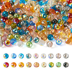 Pandahall 180 pz 18 colori perle di vetro elettrolitico trasparente, ab colore placcato, sfaccettato, tondo, colore misto, 8mm, Foro: 1.4 mm, 10 pz / colore