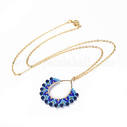 Collane con pendente con perline giapponesi, con catena in ottone e 304 anellini aperti in acciaio inox, lacrima, blu, 18 pollice (45.8 cm)