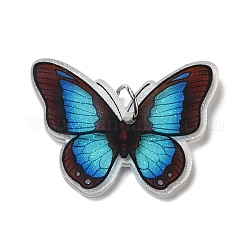 Colgantes acrílicos opacos, con anillo de salto de hierro platino, charms de la mariposa, azul dodger, 25x33.5x4mm, agujero: 5.2 mm
