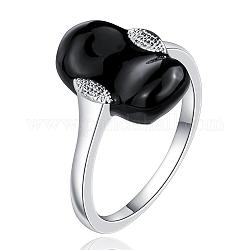 Laiton mode anneaux émail des doigts, noir, couleur d'argent, taille 7, 17.3mm
