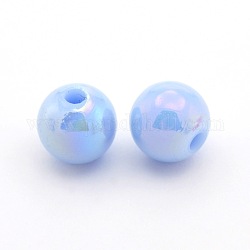 UV Plating Acrylic Round Beads, Light Blue, 6mm, Hole: 2mm, about 6250pcs/500g