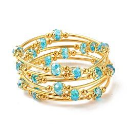 Блестящий браслет из стеклянных бусин, многослойный браслет для женщин, золотые, голубой, внутренний диаметр: 2-1/8 дюйм (5.45 см)