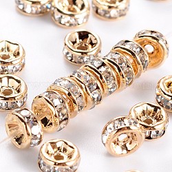 Perles séparateurs en laiton avec strass, grade AAA, bride droite, sans nickel, couleur de métal d'or clair, rondelle, cristal, 4x2mm, Trou: 1mm