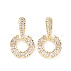Boucles d'oreilles pendantes en forme de beignet avec oxyde de zirconium, bijoux en laiton doré pour femme, clair, 30mm, pin: 0.8 mm