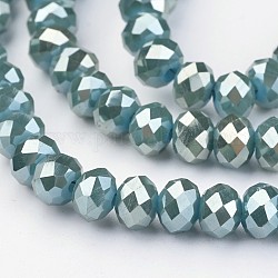 Chapelets de perles en verre électroplaqué, plein arc-en-plaqué, facettes rondelle, turquoise foncé, 6x4mm, Trou: 1mm, Environ 100 pcs/chapelet, 15.7 pouce