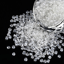 Bagliore nelle perle di semi di vetro trasparente luminoso scuro, tondo, bianco, 3.5x1.6mm, Foro: 1 mm, circa 18200pcs/450g, 450 g / borsa