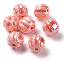 Perles de porcelaine perlées manuelles, nacré, citrouille, Saumon, 13x12mm, Trou: 2mm