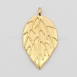 Alloy Leaf Pendants, Lead Free & Nickel Free, Golden, 38x21x3mm, Hole: 2mm