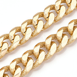 Cadenas de bordillo con textura de aluminio, cadenas de eslabones cubanos con corte de diamante, sin soldar, la luz de oro, 18x14x4mm